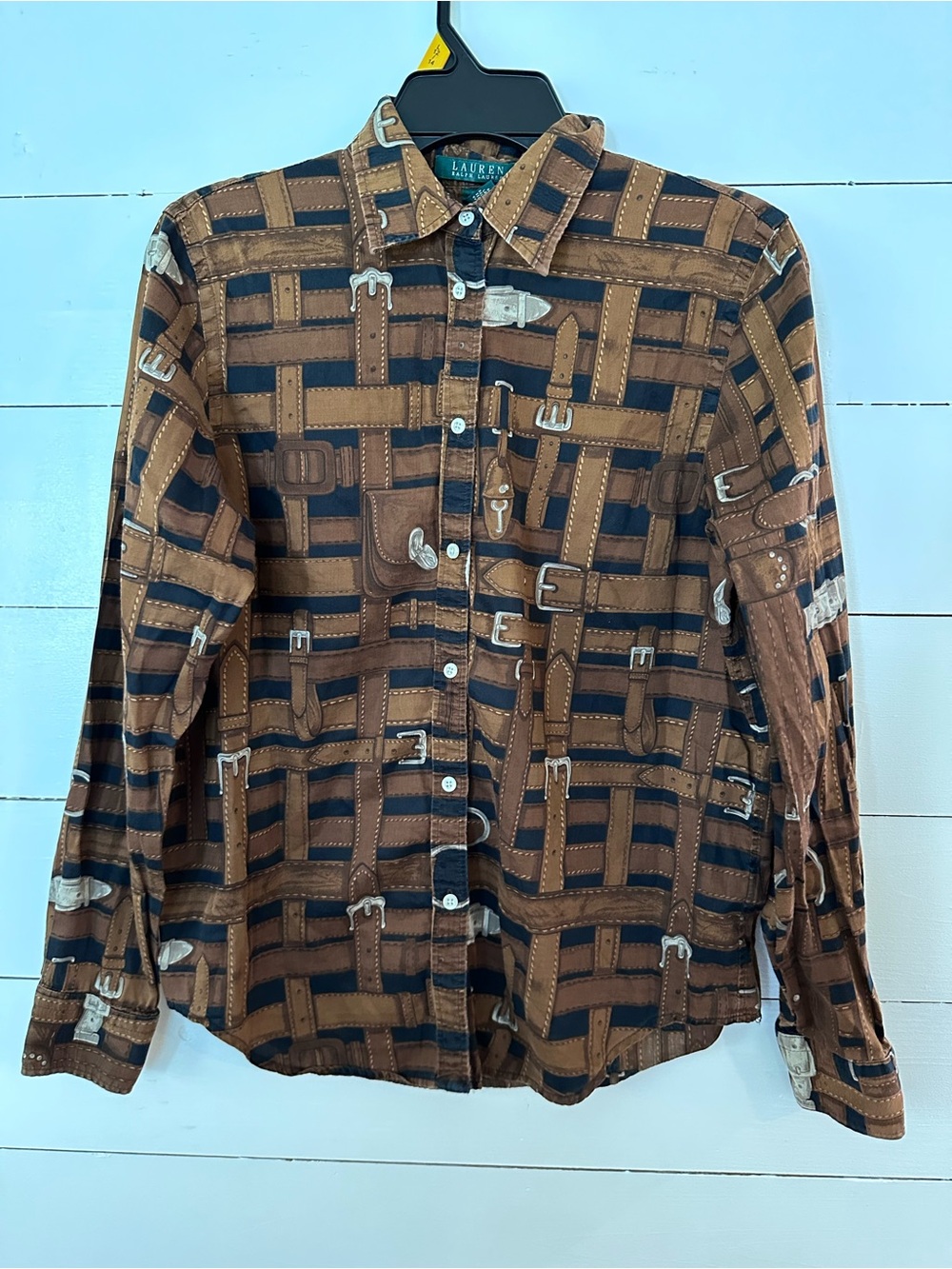 Lauren Ralph Lauren Brown & Black Belt-Print Button-Down Shirt